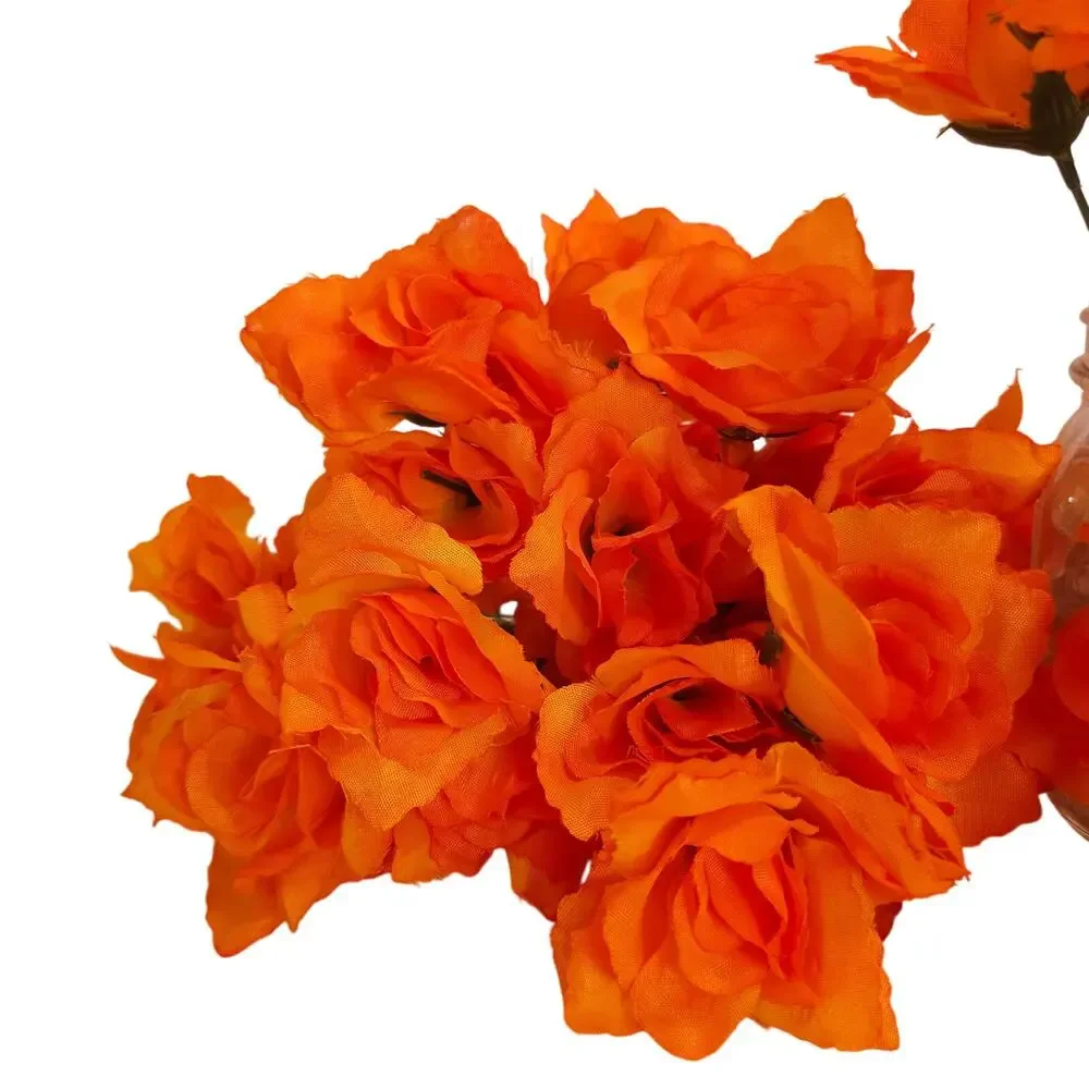 Orange Silk Artificial Rose Flowers Wired Stems Wedding Craft 2.5